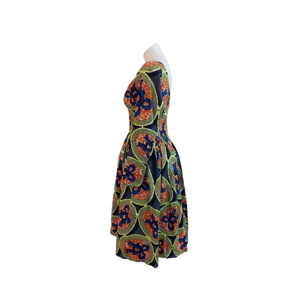 African Skater Dress Handmade Midi Party Dress African Fashion Bohemian Print - Picture 3 of 8